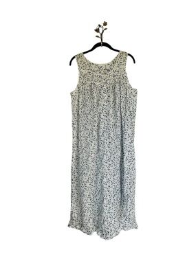 Adonna Chemise Nightgown Dress Sleeveless Ruffle White Blue Floral Cottage